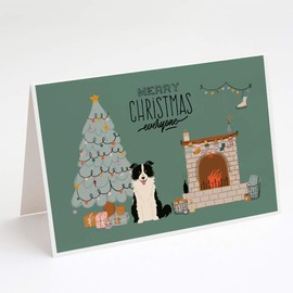Caroline's Treasures CK7681GCA7P Black White Border Collie Christmas Everyone Greeting Cards and Envelopes Pack of 8 Blank Cards with Envelopes Whimsical A7 Size 5x7 Blank Greeting Cards