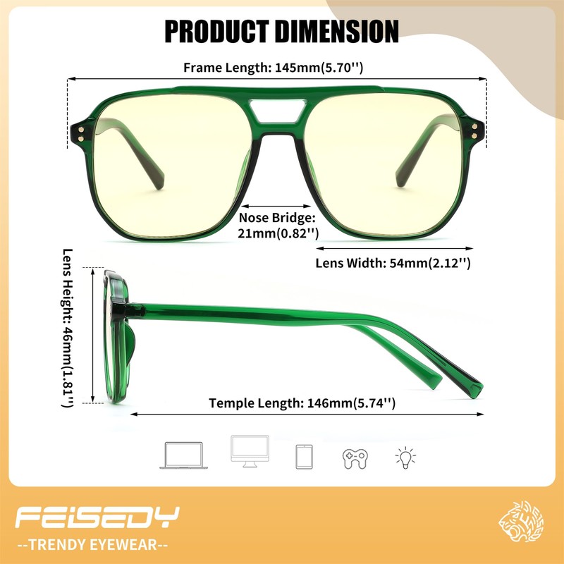 FEISEDY Retro 70s Blue Light Filter Glasses 99.99% Blue Light