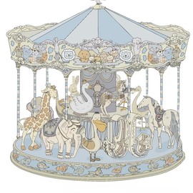 HGHG New Carousel Swaddles Soft Baby Muslin Swaddle Blanket (Carousel Blue)