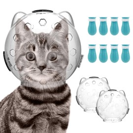 2Pcs Cat Muzzle, Breathable Cat Hood, Transparent Cat Helmet with Adjustable Cat Anti-Scratch Foot Cover,Pet Grooming Tools For Kitten Bath Cleaning Grooming Or Cutting Nails