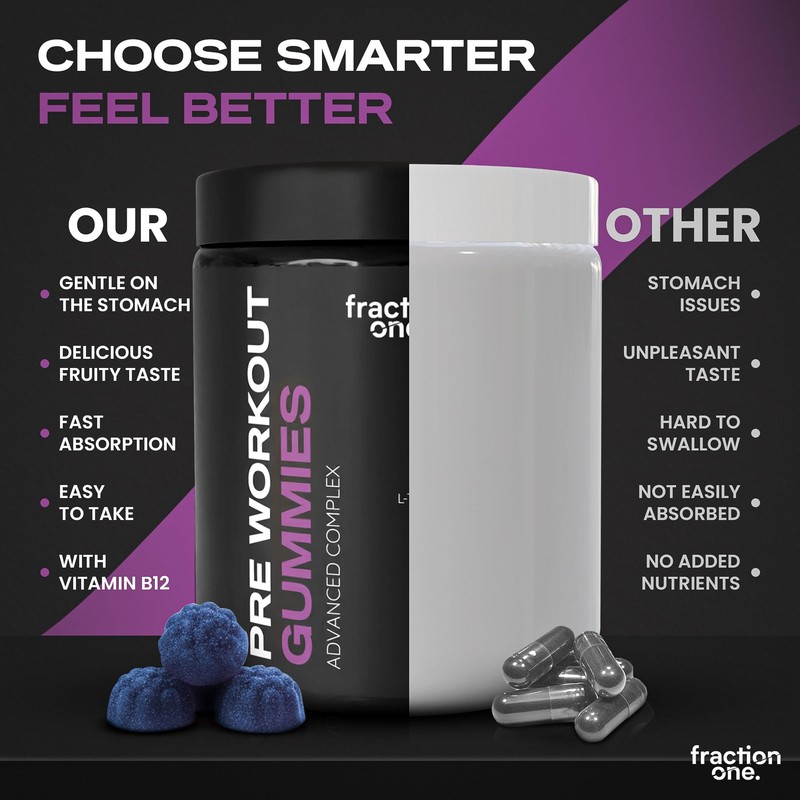 Fraction One Pre Workout Gummies 120 – Guarana, L-Citrulline, L-Theanine,