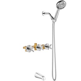 Aolemi 3 Handles Tub Shower Faucet Set with Valve Bathtub Combo Set Shower System Complete Trim Kit Wall Mounted Polish Chrome
