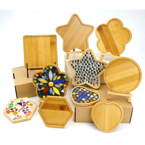 CHICSHIS 6 Pack Wooden Mosaic Base, Various Shapes Substrates for