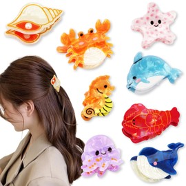 Hapdoo 8pcs FIsh Hair Clips, Mini Cute Animal Hair Claw Clip for Women Girls, Acetate Fish Marine Hair Accessories Gift