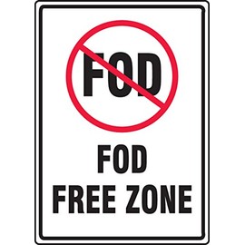 Accuform MQTL501VS Adhesive Vinyl Sign, Legend "FOD Free Zone", 14" Length x 10" Width x 0.004" Thickness, Red/Black On White
