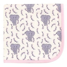 Touched by Nature Unisex Baby Organic Cotton Swaddle, Receiving and Multi-Purpose Blanket, Pink Elephant, One Size