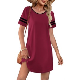 Ekouaer Night Gowns for Adult Women Cotton Night Shirt Oversized Loose Fit Sleepwear Short Loungewear Nightdress Wine Red