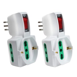 EXTRASTAR 2 x Italian 10/16 A Triple Socket Adapter with Switched 1 Schuko Socket 10/16 A Italian Plug 10 Amp with Overload Protection