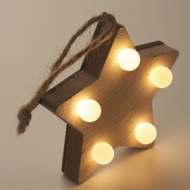 Double Set of Illuminated Christmas Decorated Christmas Stars Made of MDF with 5 LED Warm Light Hanger Made of Cord 7.5 x 7.5 x 2 cm Festive Christmas Tree Decoration