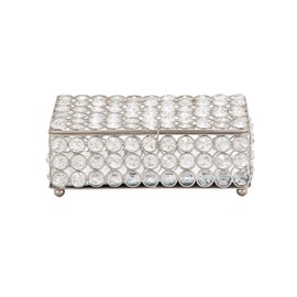 Deco 79 54241 Metal and Crystal Jewelry Box, 3" x 8", Silver/Clear