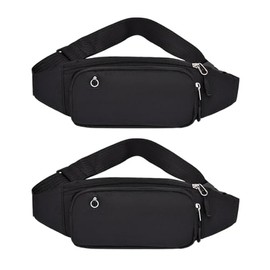 2PCS Riñonera Deportiva Impermeable, Multifuncional con Cremallera (Negro + Negro)