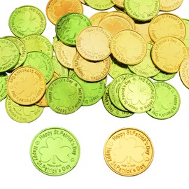 NAUZE 100 Pcs St. Patrick's Day Gold & Green Coins, Lucky Clover Fake golden Coin Money Plastic Toy for Kids Irish Festival Party Favor, Party Decorate Supplies (100)