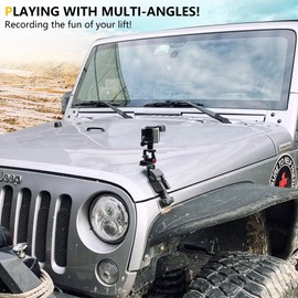 RERPRO for GoPro Action Camera Mount Holder for 2007-2018 Jeep Wrangler JK Unlimited 2 Door 4 Door Accessories Hood Latch Mounting 360° Adjustable Aluminum Black with Red Star Rail Stand