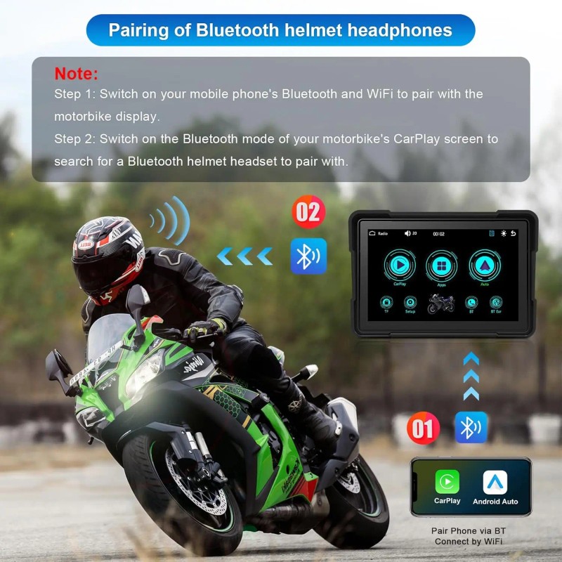 5 Inch Waterproof GPS Navigation Car Stereo Motorcycle Carplay Android