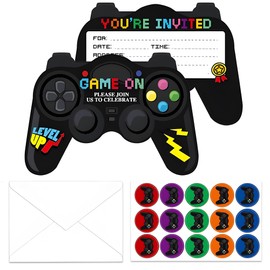30PCS Birthday Party Invitation Card - Durable Video Game Controller Themed Cards, Perfect for Kids Birthday Party, Gaming Theme Celebration, Boys & Girls (Includes Envelopes & Stickers)