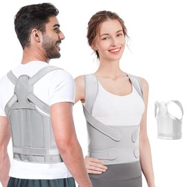 Corrector de Postura para Hombres y Mujeres,Transpirable,Ajustable,Corrector de Espalda,Corrección de Escoliosis y Joroba,Dolor de Espalda, Columna,Entrenador de Postura (Gris, Large)