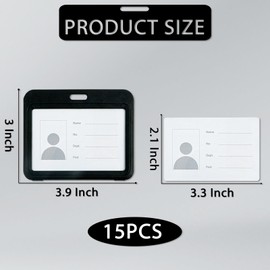 15 Pcs Horizontal Badge Holder, Black Sliding ID Badge Holder Double-Sided Transparent Name Badge Holders ID Card Holder for Nurses Office School Credit Cards (Horizontal Black)