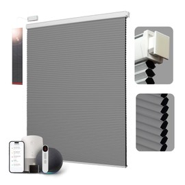 No Drill Motorized Cellular Shades with Remote, Grey 35" W x 64" H