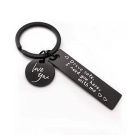 Drive Safe Keychain with Love Message, Black Stainless Steel Couple's Keyring.