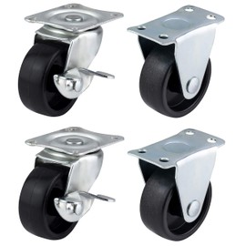 Qty. 4 x 40mm Swivel & Fixed Castors with Brakes - Furniture, Appliance & Equipment Small Black Plastic Wheels by Bulldog Castors - Max 100Kg Per Set