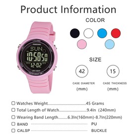 PINDOWS Women's Digital Watch Women's Watch Sports Watch Women's Digital Watch Unisex Watch Teenager Watch with 3 Alarm Groups Light Waterproof Countdown Stopwatch Multifunctional Wristwatches, pink,