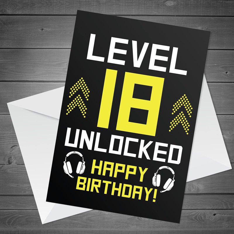 Funny 18th Birthday Card For Son Brother LEVEL 18 Humour