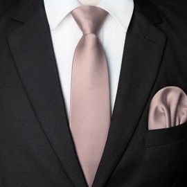 JEMYGINS 3.15“ Solid Color Pre-tied Tie and Pocket Square Set Adjustable Zipper Necktie for Business and Wedding(8cm), Rose Gold, One Size