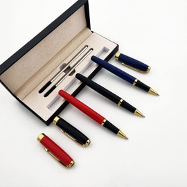 Accod Classic Metal Ballpoint Pen Business Ballpoint Pen Office Signature Pen Gel Pen with 2 Replacement Refills Gift Medium Nib Black Rollerball Pen for Men and Women (Blue)