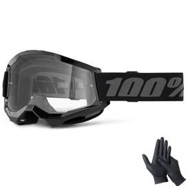 GRANTZ ONE Nitrile Gloves Included, 100% Strata 2, 100% Clear Lens, Motorcycle, Motocross Motorcycle Goggles, Goggle, Genuine Japanese Product (Black)