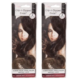 Mia Clip-n-Dipped Ends, Synthetic Faux Wig Hair Clip On Extensions with Ombre Balayage Effect, Medium Brown W/Light Brown Ends, 2 Packs, 4Pcs