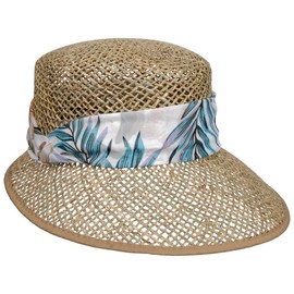 Lipodo Flower Band Seagrass Schute Women's One Size 55-57 cm - Straw Hat Made in Italy - 100% Straw - Hat with Flower Decorative Ribbon - Spring/Summer, Natural blue