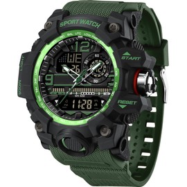 Men's Military Watch Digital Sports Watch Outdoor Wrist Watch Men with Alarm Date Digital Watch for Teenagers Tactical Watch Men's Watches 50 m Waterproof 12/24 Hours, Green, Strap.
