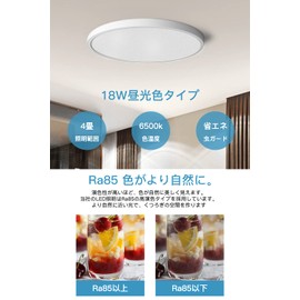OCIOC Energy Saving LED Ceiling Light, 10.2 sq ft (4 tatami mats), 2160 lm, 18 W, Ultra Thin Design, Bathroom, Kitchen, Hallway, Entryway, Small Size, Ceiling Light, No Construction Required, No Remote Control, Daylight