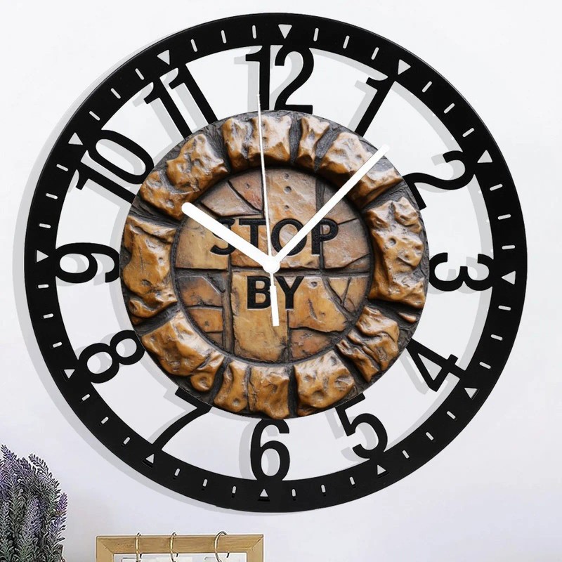 25cm Circular Iron Wall Clock with a Baseball Bat and
