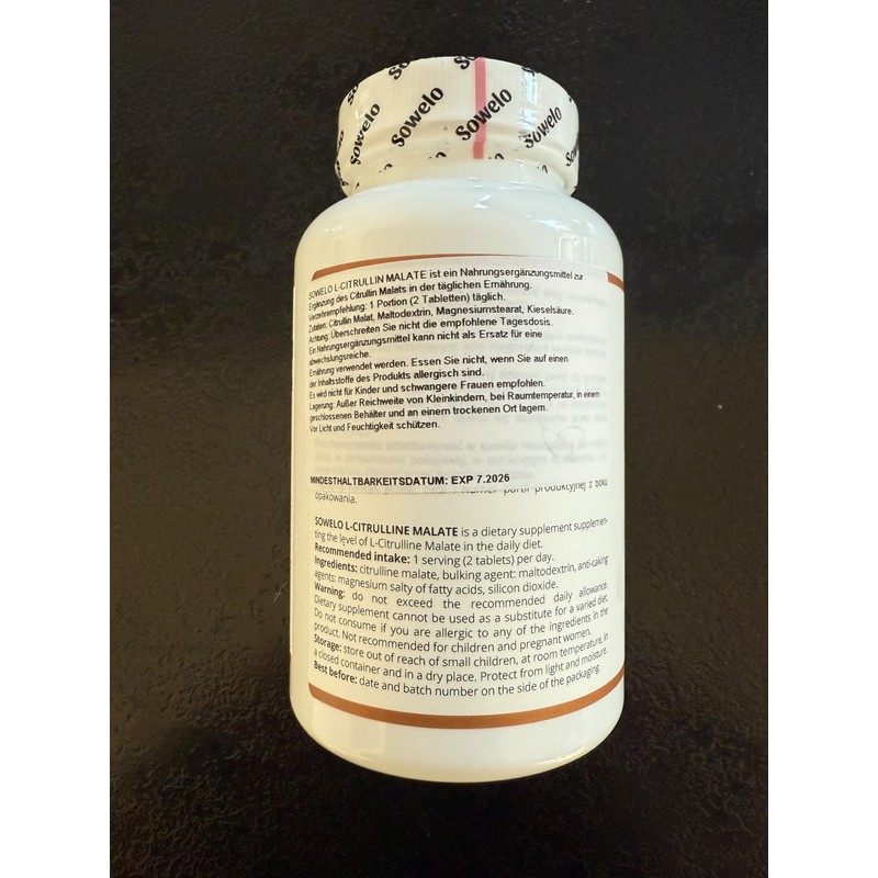 Sowelo L-Citrulline Malate, 1000 mg, Dietary Supplement with Citrulline Malate,