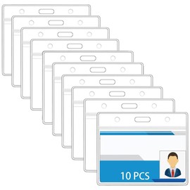 QEQSHQO Pack of 10 Transparent Card Sleeves, ID Badge Holder, Card Case, Name Badges, for Student ID, Business Exhibition Cards, Business Cards, Bus Cards