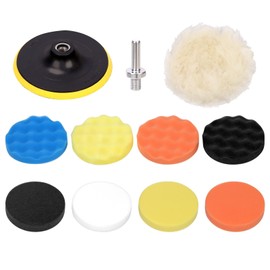 Mardatt 11Pcs 6" Car Foam Polishing Pad Kit Includes Sponge and Wool Wheel Polishing Waxing Pad Set, Suction Cup with M10 Drill Buffer Adapters for Car Polishing Buffing