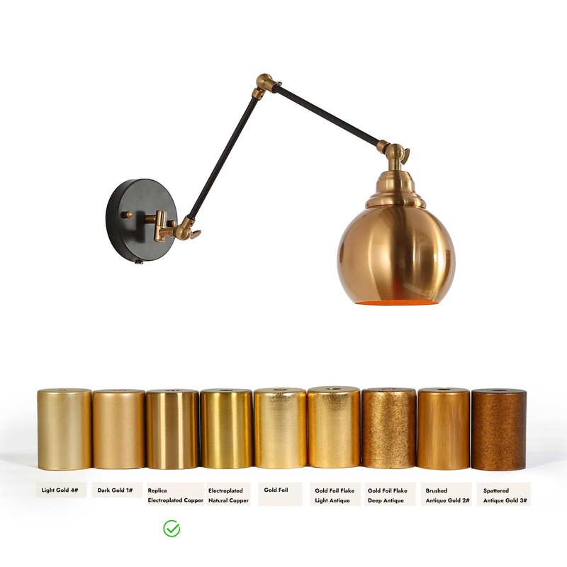 GEPOW Black Gold Swing Arm Wall Sconce, Modern Plug-in or