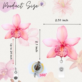 Orchid Flower Bloom Floret Bud Badge Reel for Nurses, Doctor Paramedic Teachers Medical Office Womens ID Holder, Kawaii Retractable Badge Holder Accessory (B)