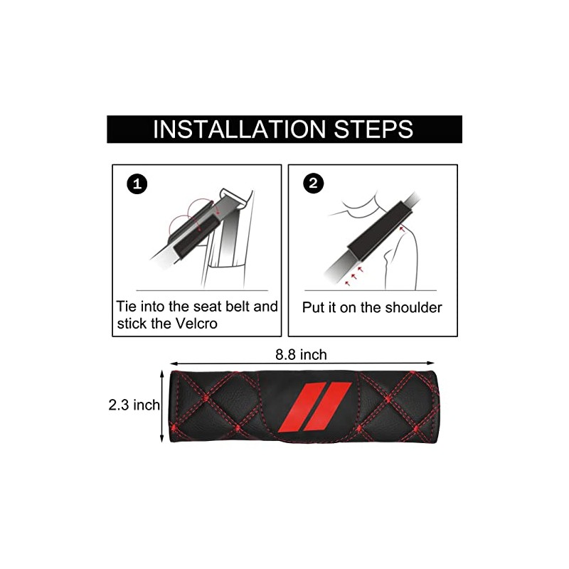 YOSRTER Soft Microfiber Leather Seat Belt Pad with Red Trim
