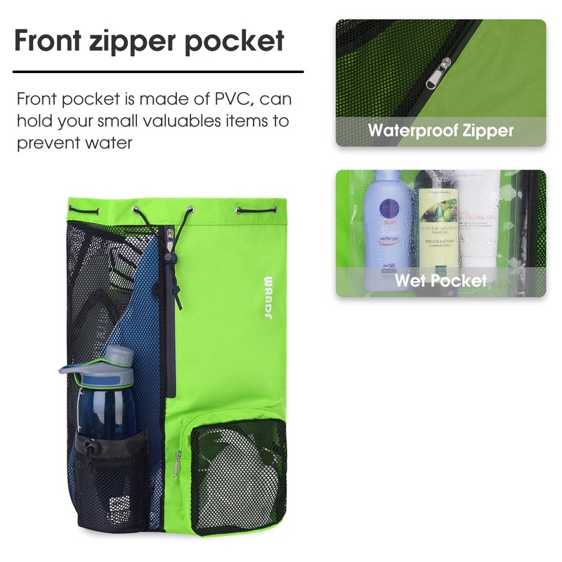 WANDF Swim Bag Mesh Drawstring Backpack with Wet Pocket for
