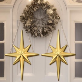 Quzzil 2 Pcs Christmas Bethlehem Star Hanging Sign Wooden Christmas Welcome Decor Bethlehem Star Door Sign Wall Plaque Xmas Decoration for Fireplace Home Indoor Outdoor Decor