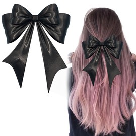 Hair Bows Big Hair Bows for Women Windproof Bow Hair Clip eco friendly Hair Ribbons Long Tail White Hair Bow Black Hair Bow Large Hair Ribbon Barrettes Metal Clips (Bow Tie #Black, One size)