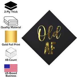 Iconikal 75-Count Funny "Old AF" Disposable Paper Napkins, Gold Foil Print, for Birthday Parties, Anniversaries, Retirement Events