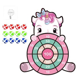 EIHI Unicorn Gifts for Girls, Unicorn Toy, Unicorn Gifts Children Velcro Dartboard with 12 Sticky Balls and a Hook, Indoor and Outdoor Dart Throwing Game Set for Children, Pack of 14, bronze