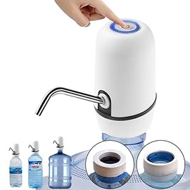 NK Automatic Water Dispenser - USB Charger, Steel Dispenser, BPA Free, Cold Water, 1200mAh, Portable for Carafes and Bottles 1.5L, 5.7L, 10L, 11.3L, 15L, 18.9L, White