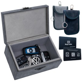 KeyCradle Faraday Box For Car Keys | Faraday Pouch For Car Keys 2 Pack & RFID Card 2 Pack For Your Wallet | XXL Car Key Signal Blocker Box Size 20 x 13 x 9 cm - Grey