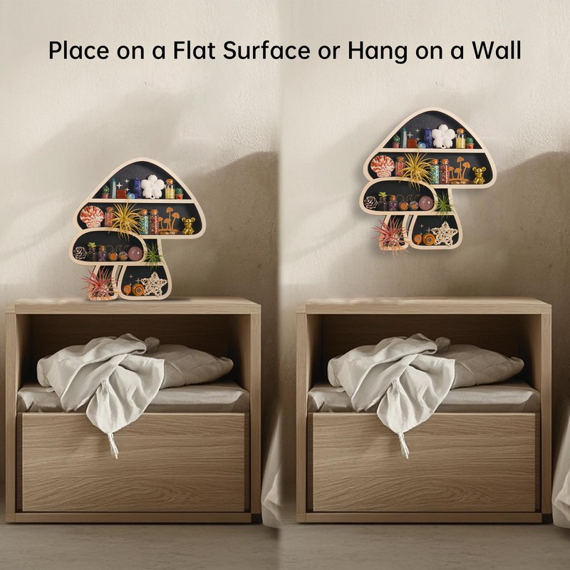 FNYDOX Cute Mushroom Decor, Wooden Floating Mushroom Shelf for Wall,