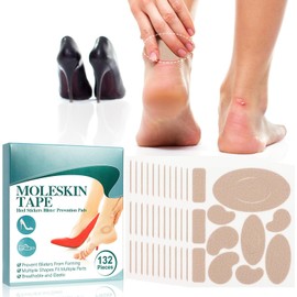 132PCS Moleskin Adhesive Pads for Feet, Flannel Adhesive Pads, Blister Prevention Padding Avoid Skin Blister, Foot Protection for Heels (12 Sheets)