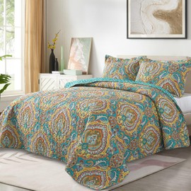 TWINRUN King Size Quilt Bedding Set, Lightweight Floral Bedspread King Size (96 * 108 Inch) for Bed, 3 Pieces King Size Coverlet Set for All Season